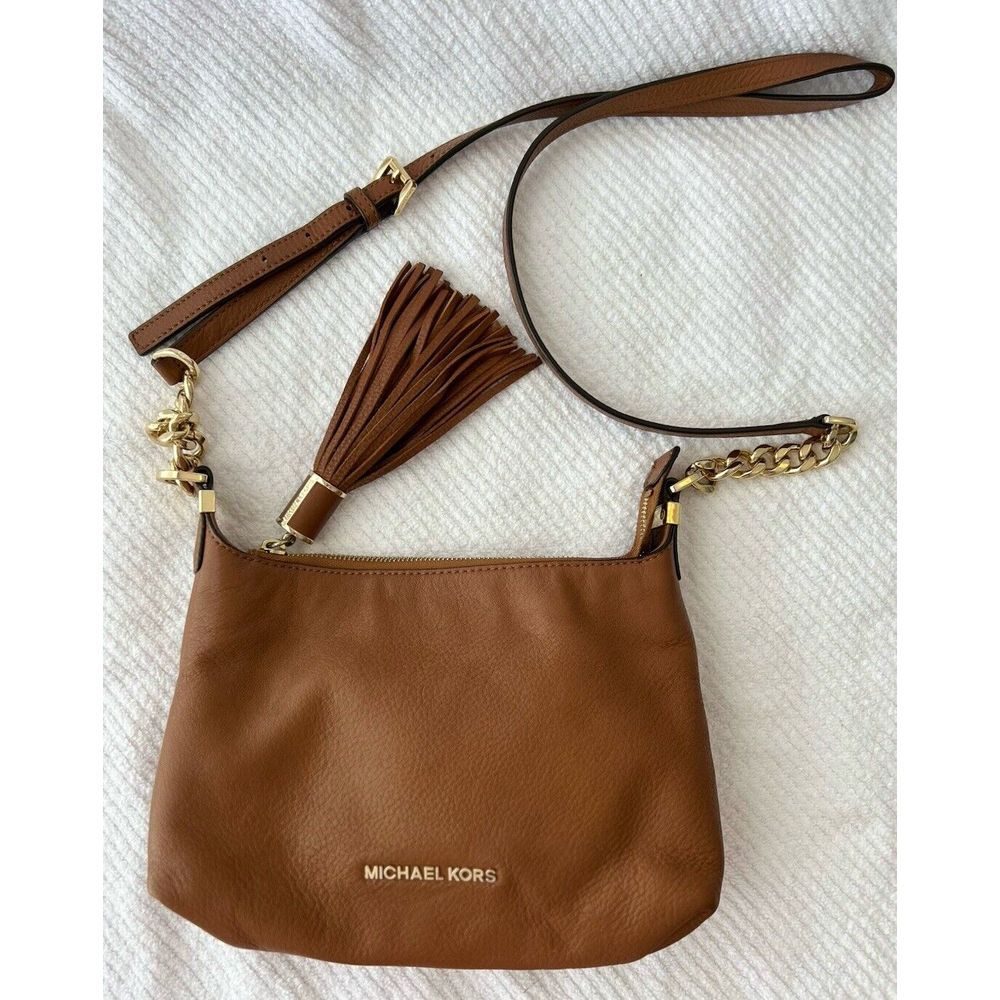 Michael Kors Collection Tan Gold Crossbody Bag with Tassel